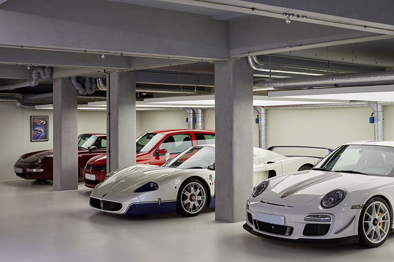 Climate-controlled car display area with polished resin floor